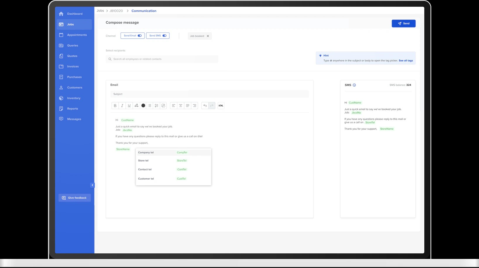 The ServCraft dashboard on a laptop