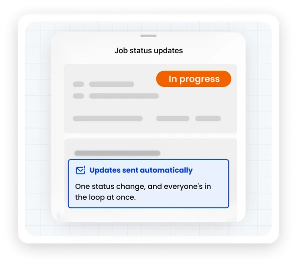 Job status update screen showing a unit in progress